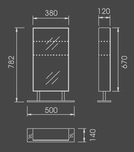 Technical image of Ultra Mirrors Pallas Bathroom Mirror With Light.  550x750mm.