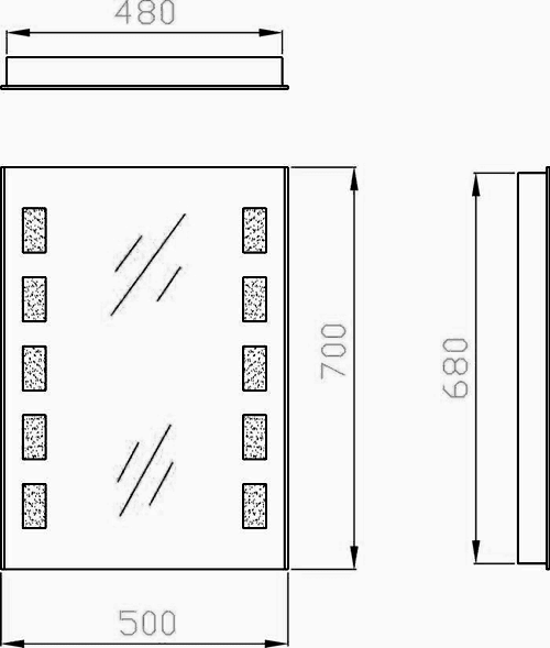 Technical image of Ultra Mirrors Argenta Backlit Bathroom Mirror. 500x700mm.