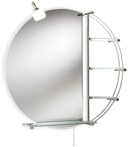 Larger image of Ultra Mirrors Magnum Round Mirror With Light & Shelves. 800mm Diameter.