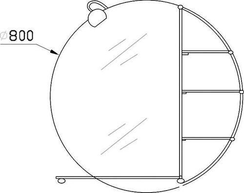 Technical image of Ultra Mirrors Magnum Round Mirror With Light & Shelves. 800mm Diameter.