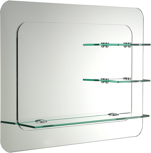 Larger image of Ultra Mirrors Trilogy Bathroom Mirror With Shelves. 800x600mm.