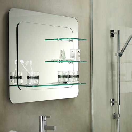 Example image of Ultra Mirrors Trilogy Bathroom Mirror With Shelves. 800x600mm.