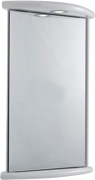 Larger image of Ultra Cabinets Niche Corner Mirror Cabinet, Light & Shaver. 430x660x280mm.