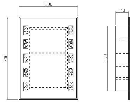 Technical image of Ultra Cabinets Argenta Mirror Cabinet. 500x700mm.