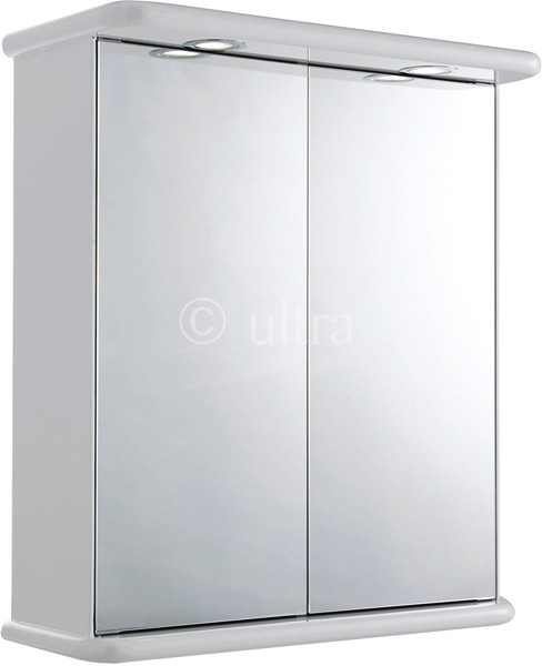Larger image of Ultra Cabinets Niche 2 Door Mirror Cabinet, Lights & Shaver. 620x705x200mm.