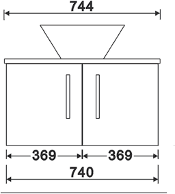 Technical image of Hudson Reed Lumina Wall Vanity Unit With Granite Top & Basin. 740x435mm.