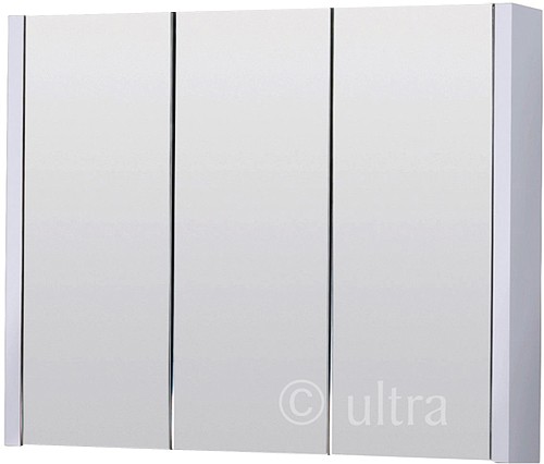Larger image of Ultra Lux Mirror Bathroom Cabinet, 3 Doors (White). 900x650x100mm.
