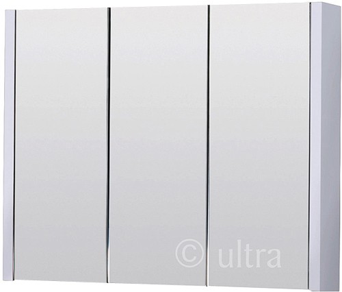 Larger image of Ultra Lux Mirror Bathroom Cabinet, 3 Doors (White). 900x650x100mm.