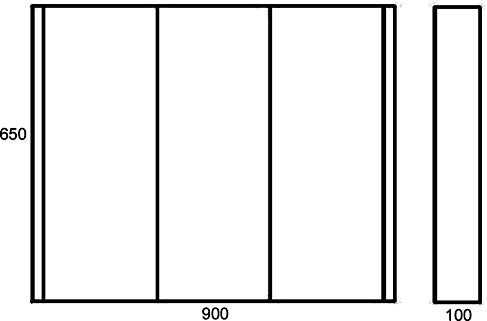 Technical image of Ultra Lux Mirror Bathroom Cabinet, 3 Doors (White). 900x650x100mm.