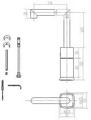 Technical image of Hudson Reed Jule Sequential manual deck mounted basin mixer tap.