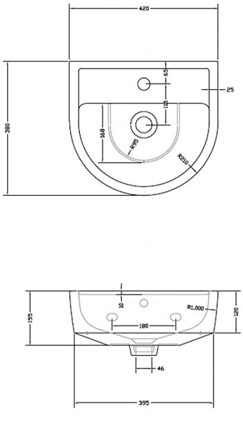 Technical image of Premier Marlow Flush To Wall Toilet With 420mm Basin & Semi Pedestal.