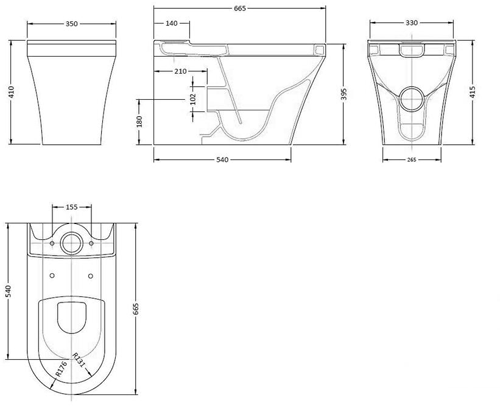 Technical image of Premier Marlow Flush To Wall Toilet With 520mm Basin & Semi Pedestal.