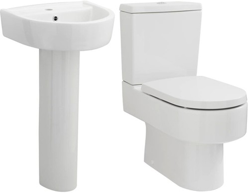 Larger image of Premier Ceramics Toilet With Luxury Seat, 420mm Basin & Pedestal.