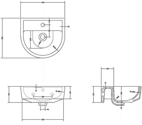 Technical image of Premier Ceramics Toilet With Luxury Seat, 420mm Basin & Pedestal.