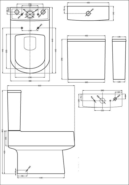 Technical image of Premier Ceramics Toilet With Luxury Seat, 520mm Basin & Pedestal.