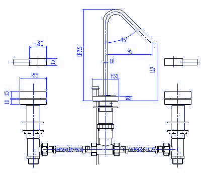 Technical image of Hudson Reed Clio 3 Tap hole Basin Mixer with pop up waste, swivel spout.