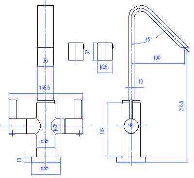 Technical image of Hudson Reed Clio Dis Cruciform Mono Basin Mixer Tap With Pop Up Waste.