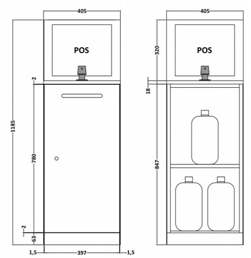 Technical image of Nuie Sanitise 4 x Floor Standing Hand Sanitiser Stations & Pump Dispenser.