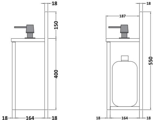 Technical image of Nuie Sanitise 12 x Wall Mounted Hand Sanitiser Stations & Pump Dispenser.