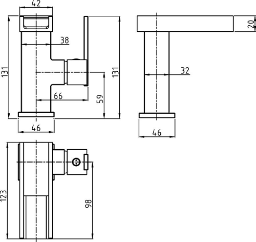 Technical image of Crown Series P Waterfall Cloakroom Mono Basin Mixer Tap With LED Lights.