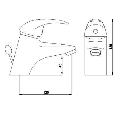 Technical image of Ultra Liscia Single lever mono basin mixer tap with pop-up waste.