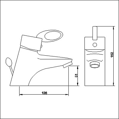 Technical image of Ultra Iris Single lever mono basin mixer tap with pop-up waste.