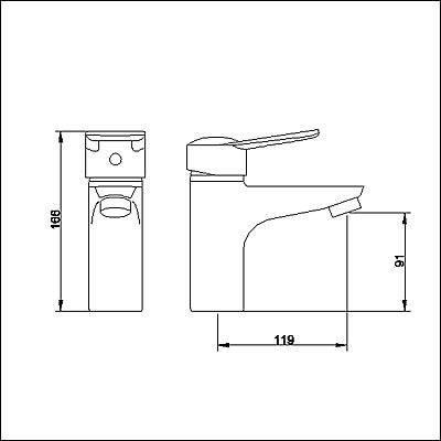 Technical image of Ultra Tara Rosa Single lever mono bath filler.