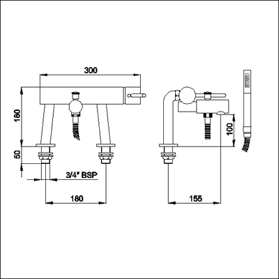 Technical image of Ultra Minima Single lever mono bath shower mixer