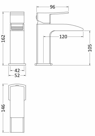 Technical image of Nuie Moat Waterfall Basin & Bath Shower Mixer Tap Pack (Chrome).