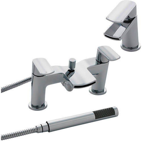 Larger image of Nuie Mona Waterfall Basin & Bath Shower Mixer Tap Pack (Chrome).