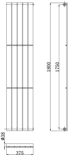 Technical image of Crown Radiators Flat Panel Vertical Radiator (Chrome). 1800x375mm.