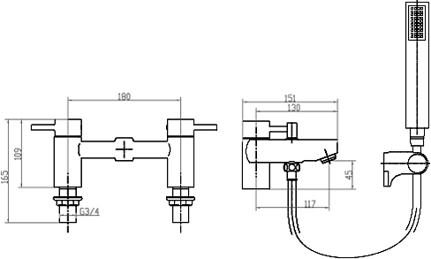 Technical image of Ultra Muse Basin & Bath Shower Mixer Tap Set (Free Shower Kit).