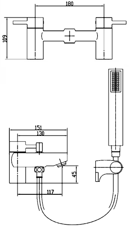 Technical image of Ultra Muse Black Basin & Bath Shower Mixer Tap Set (Free Shower Kit, Black).