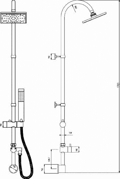 Technical image of Ultra Muse Muse Thermostatic Shower Valve With Worth Shower Kit.