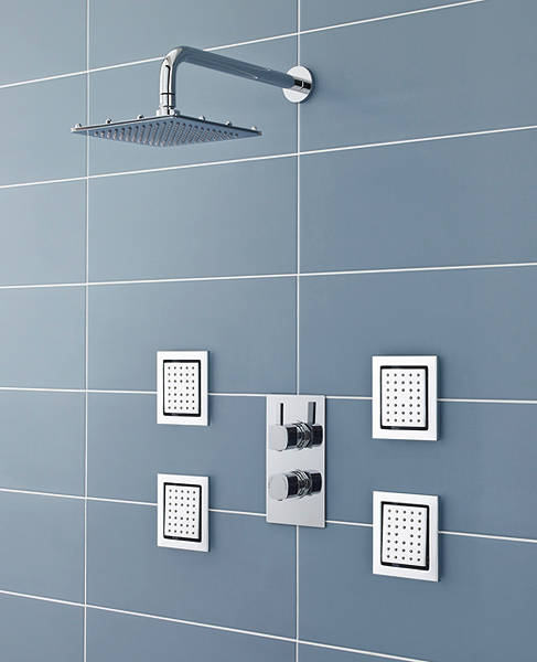 Larger image of Ultra Muse Muse Thermostatic Shower Valve, Square Head & Body Jets.