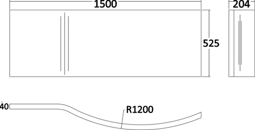 Technical image of Crown Bath Panels Curved Side & End Shower Bath Panels (1700x750mm).