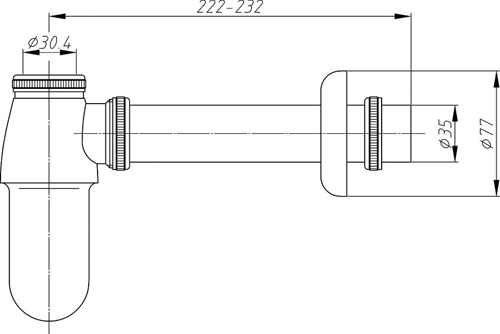 Technical image of Premier Cairo 400mm Basin & Bottle Trap (1TH, Left Handed).