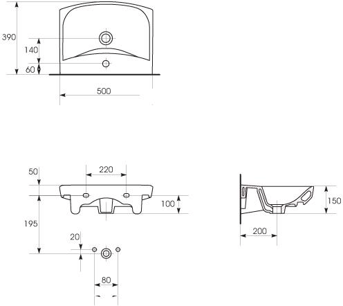 Technical image of Premier Ceramics Hamilton 500mm Basin & Full Pedestal.