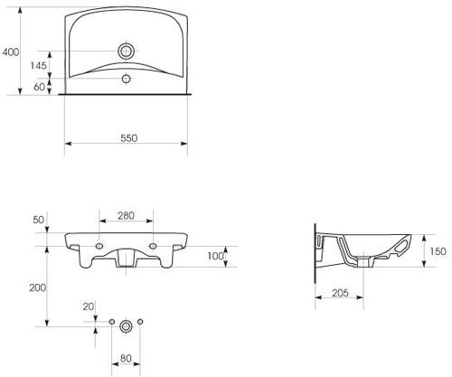 Technical image of Premier Ceramics Hamilton 550mm Basin & Semi Pedestal.