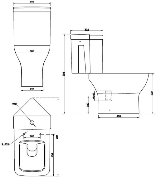 Technical image of Premier Carmela Corner Toilet Pan & Cistern (Semi Flush).