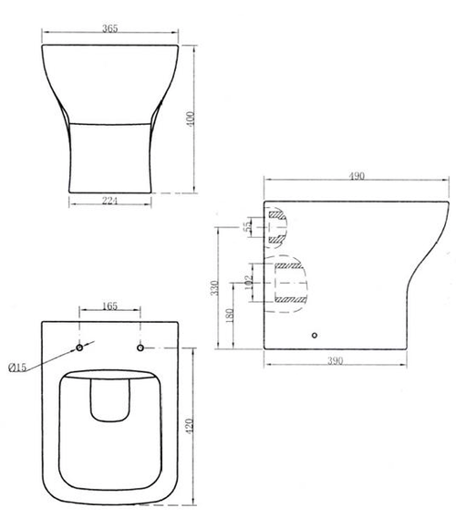 Technical image of Premier Carmela Back To Wall Toilet Pan & Seat.