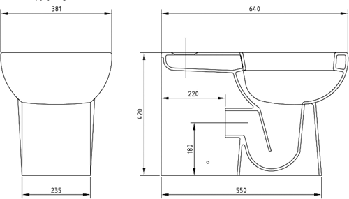 Technical image of Premier Ceramics Flush To Wall Toilet Pan With Cistern & Seat.
