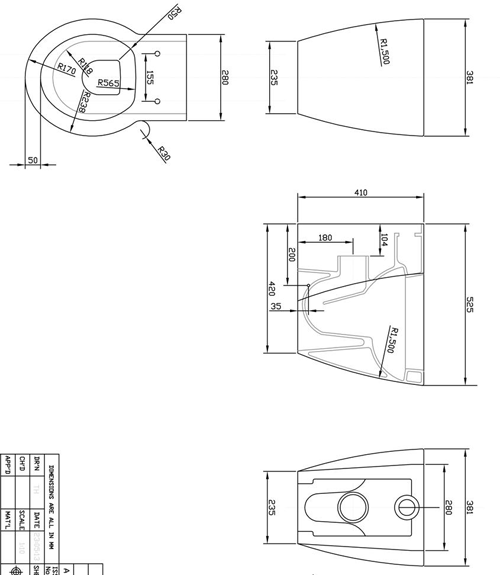 Technical image of Premier Ceramics Back to Wall Toilet Pan & Seat (BTW).