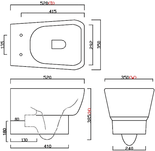 Technical image of Premier Ceramics Wall Hung Toilet Pan & Seat.