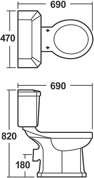 Technical image of Old London Richmond Close Coupled Traditional Toilet With Cistern & Seat.