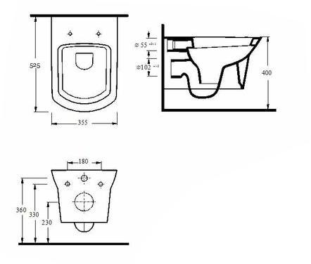 Technical image of Premier Ceramics Clara Wall Hung Toilet Pan With Soft Close Seat.