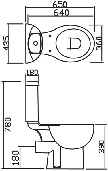 Technical image of Premier Brisbane Close Coupled Toilet Pan With Cistern & Soft Close Seat.