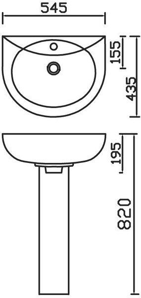 Technical image of Premier Brisbane 545mm Basin & Full Pedestal.