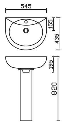 Technical image of Premier Brisbane 545mm Basin & Full Pedestal (2 Tap Holes).