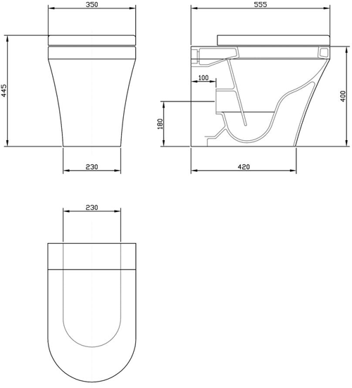 Technical image of Premier Marlow Back To Wall Toilet Pan.